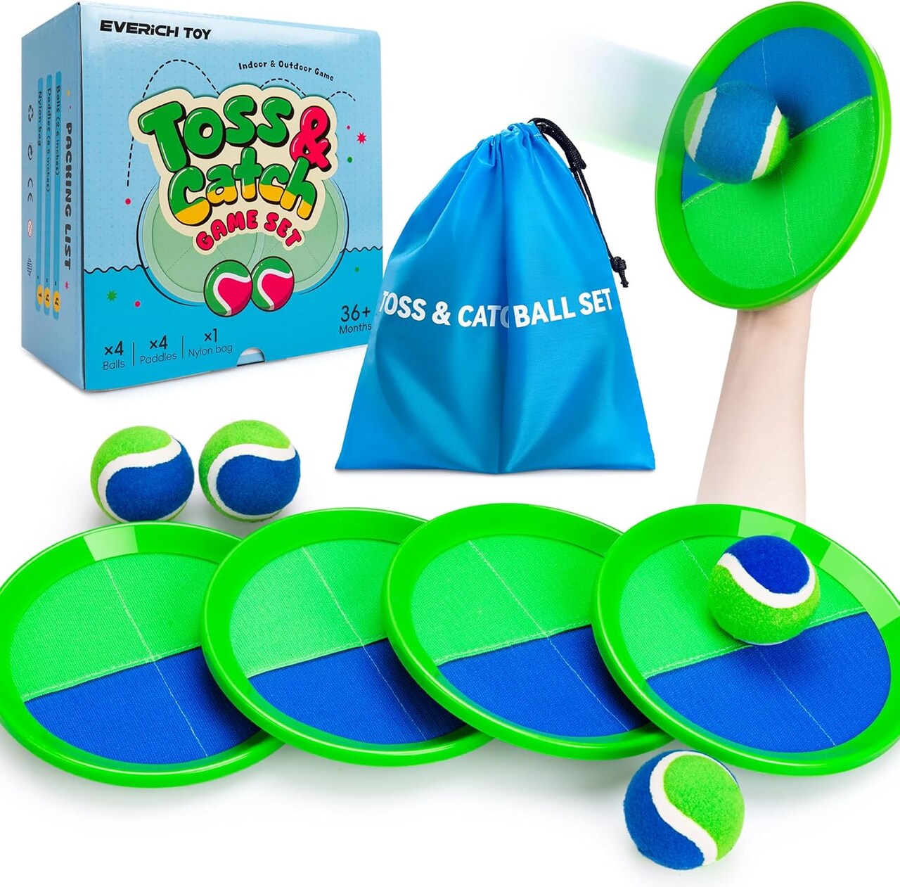 Summer Upgraded Toss and Catch Ball Game Set - Indoor and Outdoor Games for Kids 3-12, Beach Sand Pool Water Toy Includes 4 Paddles 4 Sticky Balls, Great Birthday Easter Gifts for Boys Girls